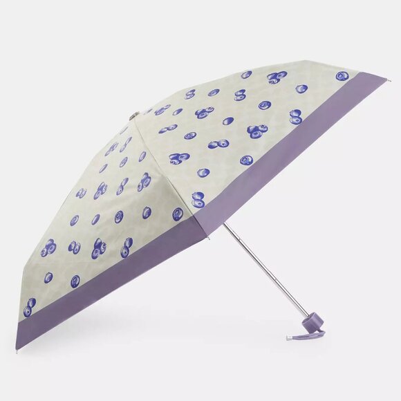 🫐Coach Mini Umbrella In Signature Blueberry Print UV Protection - Picture 1 of 9